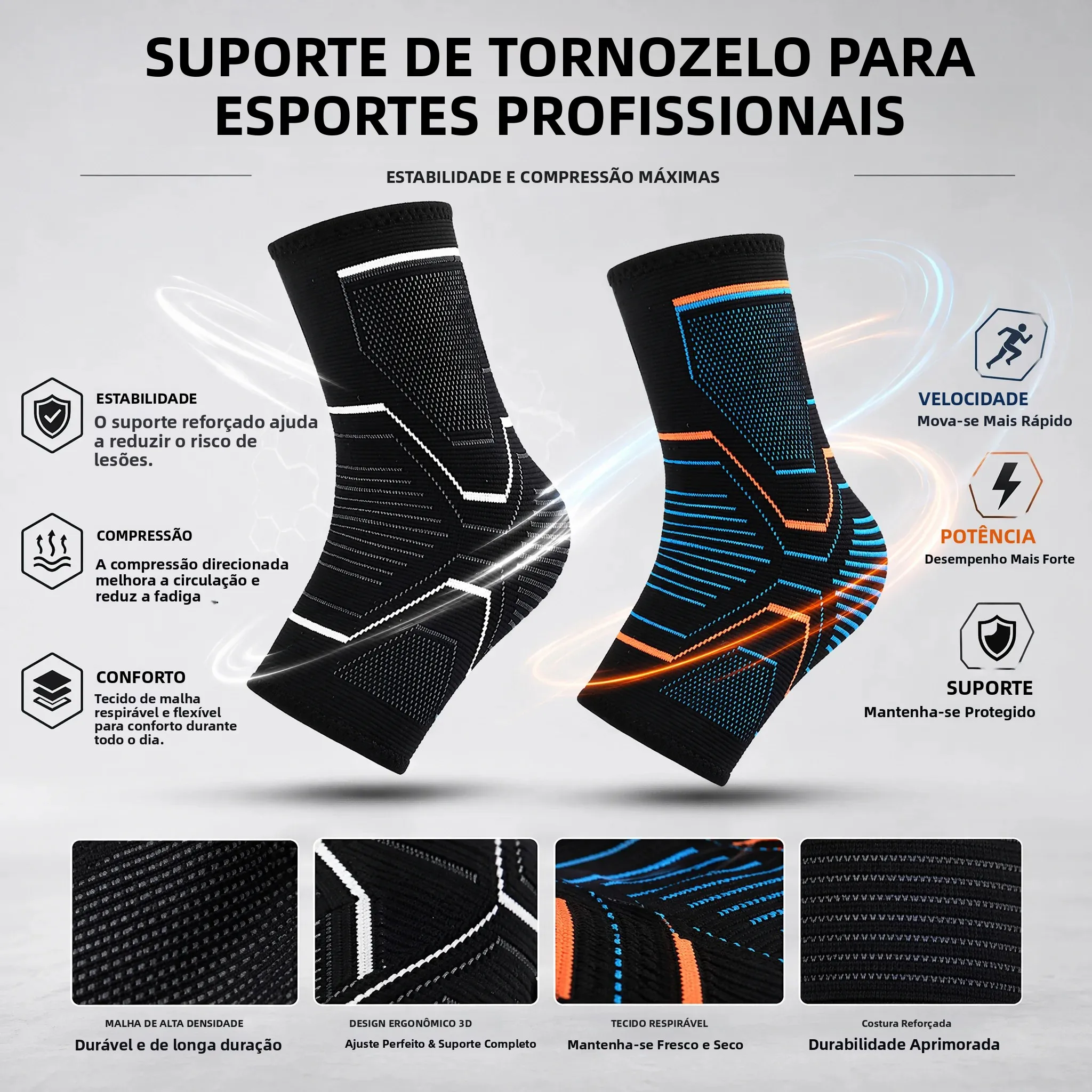 1 Par de Meias de Compressão para Tornozelo, Suporte para Recuperação de Lesões, Dor nas Articulações, Suporte para Tendões, Meias para Fascite Plantar com Suporte de Arco