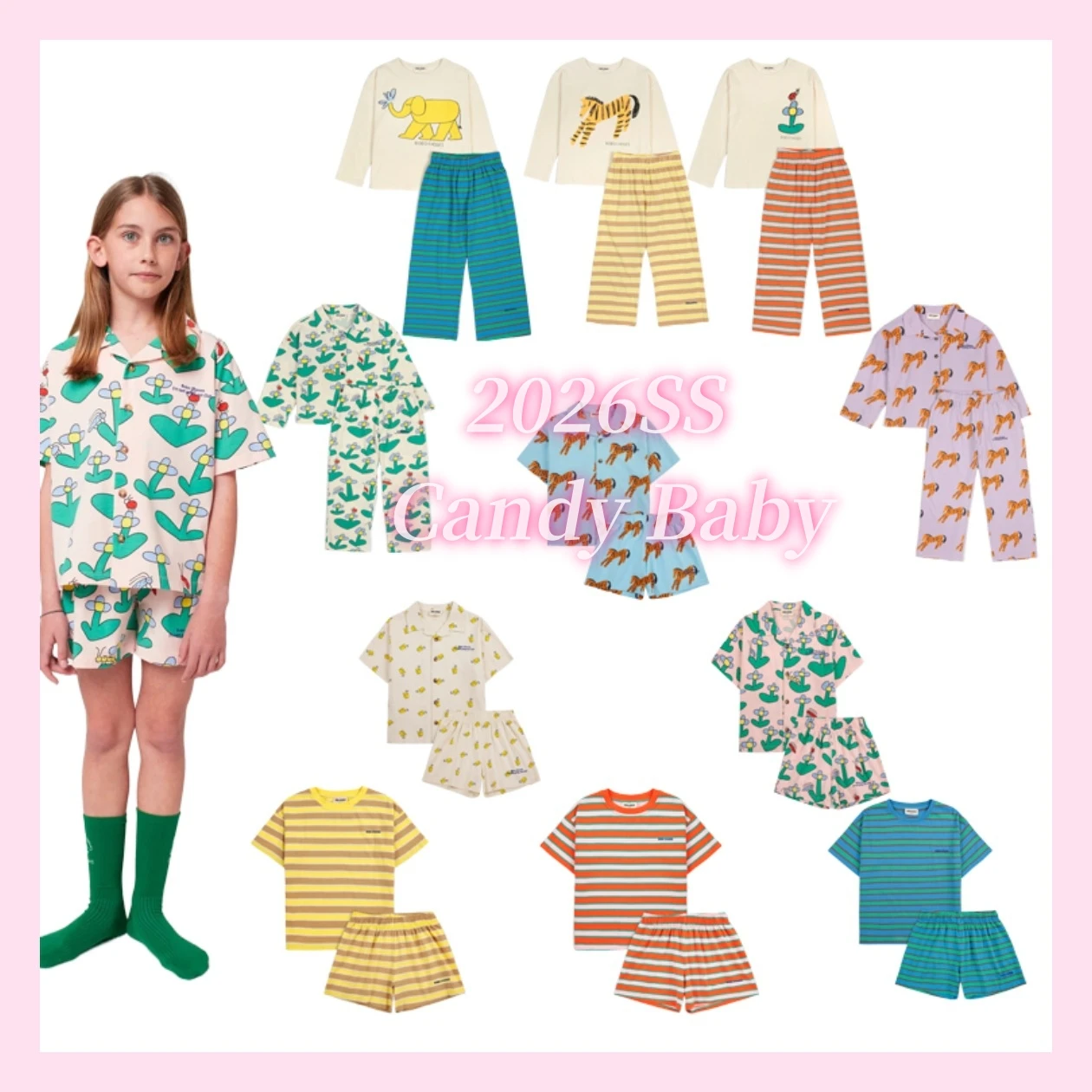 

In Stock Candy Baby Children's Clothes Set BC2026 Spring New Boys Girls Cartoon Printed Air Conditioning Home Clothes