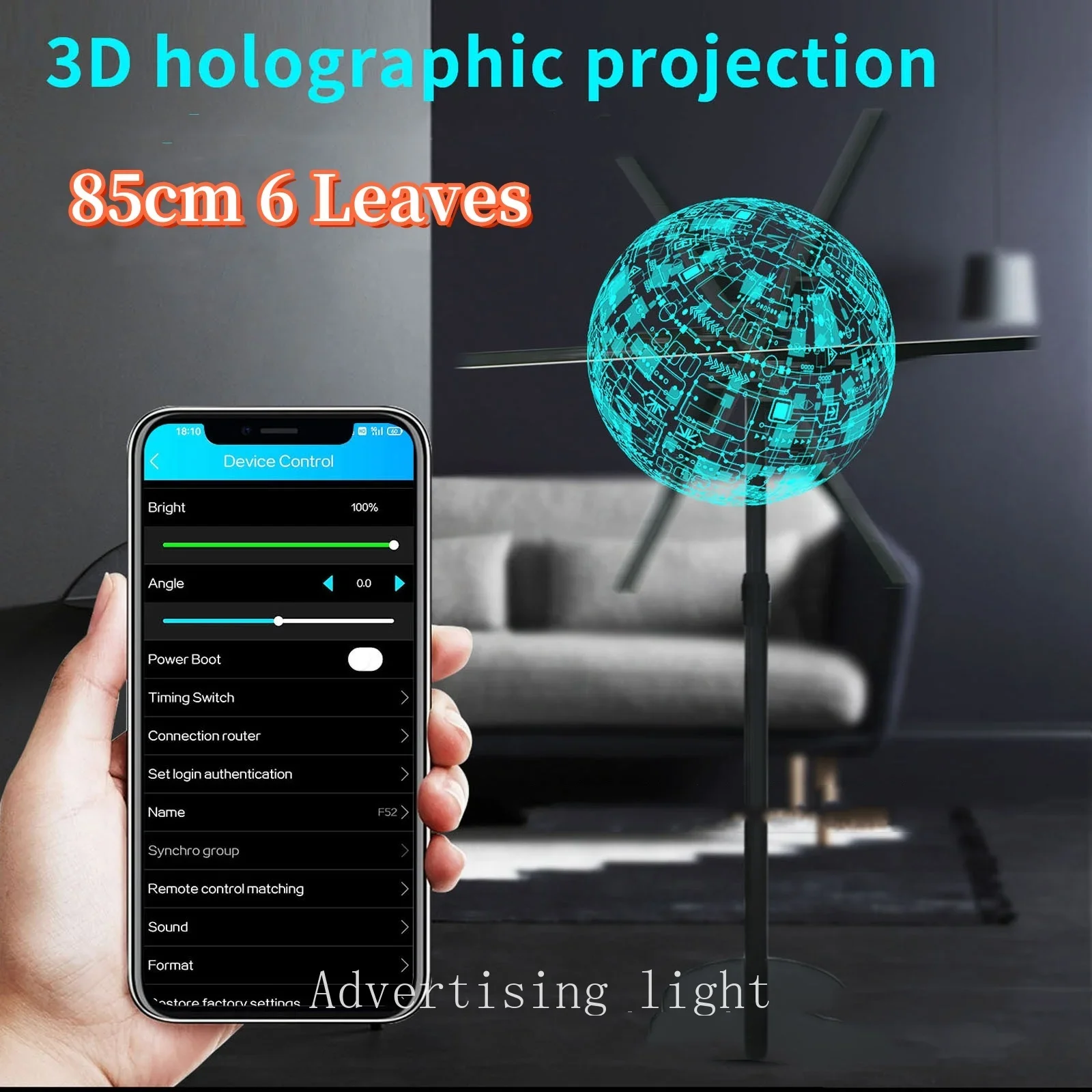 85 см 6 листьев 3D вентилятор голограммный проектор Wi-Fi рекламный логотип свет светодиодная голографическая лампа рекламный дисплей логотип проектор