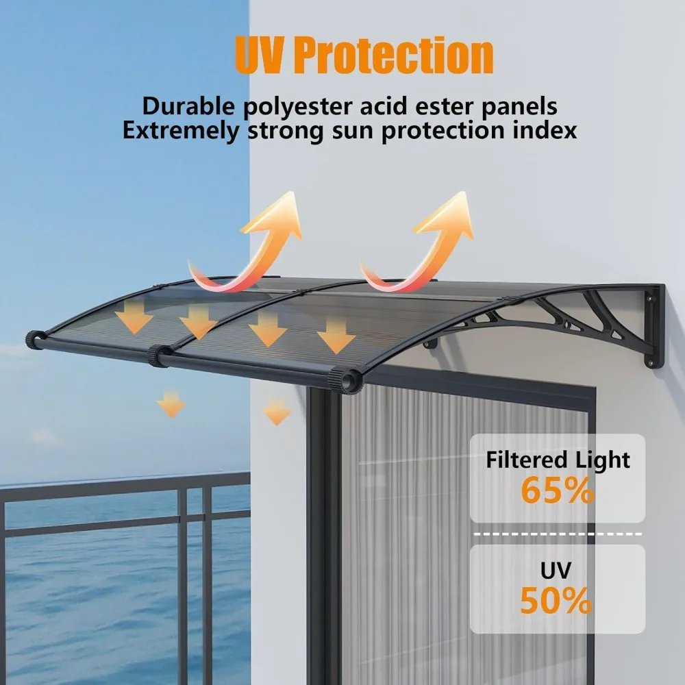Awning Door Canopy 40x80, Awnings for Doors Polycarbonate Cover Patio Door Awning UV Rain Snow Sunlight Protection Hollow