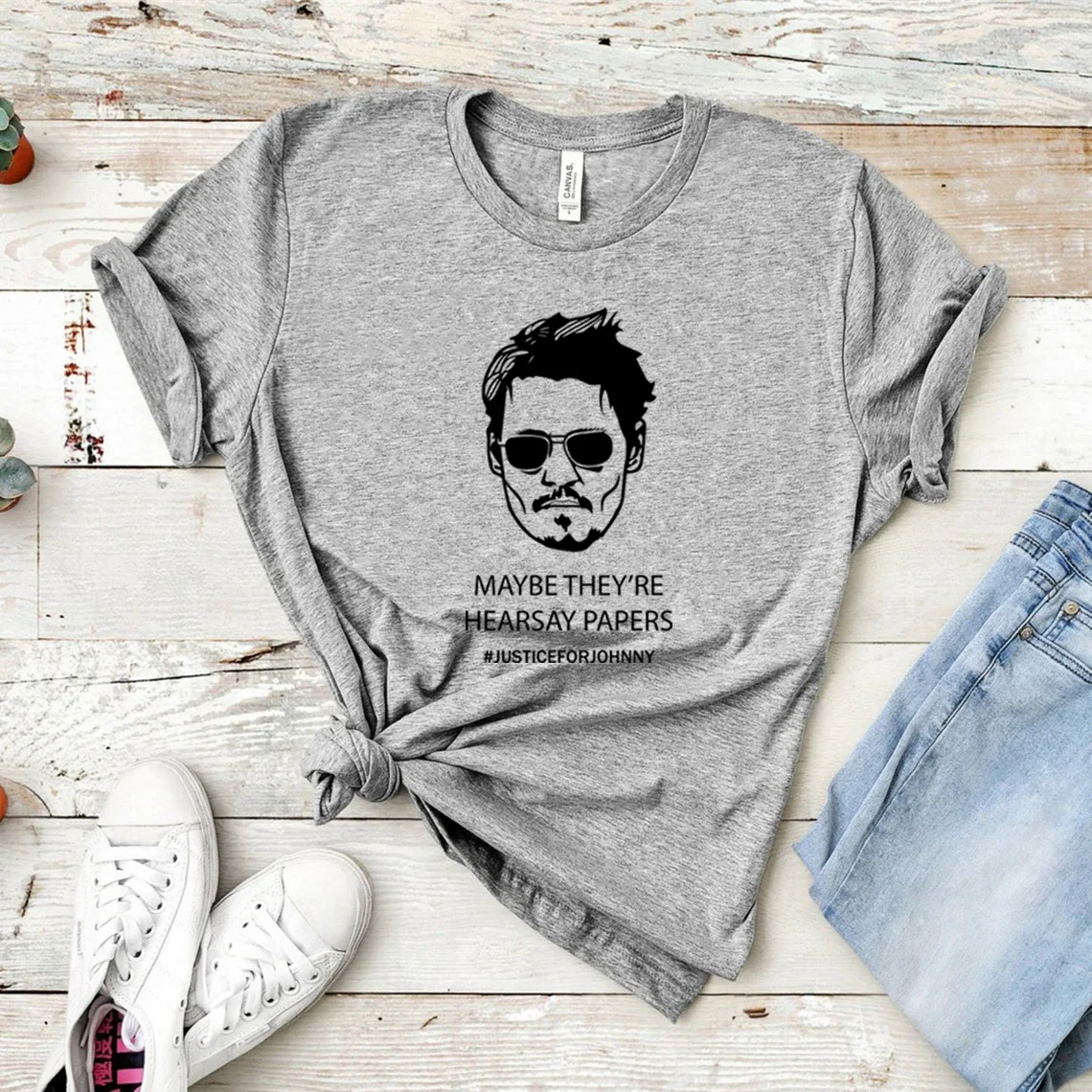 Johnny Depp T-shirt Maybe They're Hearsay Papers T Shirt Justice for Johnny T-shirts Top Men Women Shirts Short Sleeve Tshirt