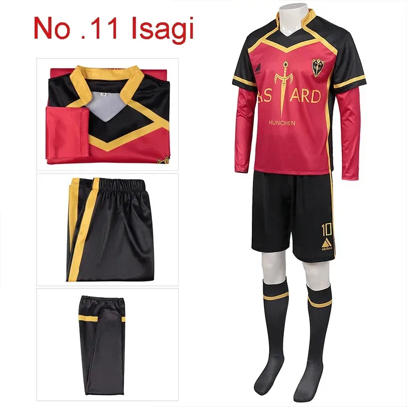 Dd12Anime Blue Lock Kostum Cosplay Kaus Jersey Merah Celana Pendek Wig Seragam Sekolah Bastard Munchen Ness Kaiser Isagi Kurona Cospla