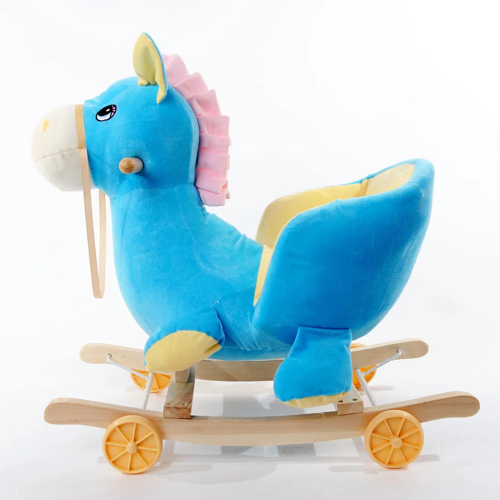 Children's plush rocking horse with music Baby rocking chair Solid wood Trojan horse Baby toy Swinging horse Skid