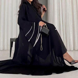 Eid Black Open Abayas for Women Bead Kimono Cardigan Muslim Dress Dubai Turkey Kaftan Kebaya Caftan Marocain Femme Robe Jalabiya