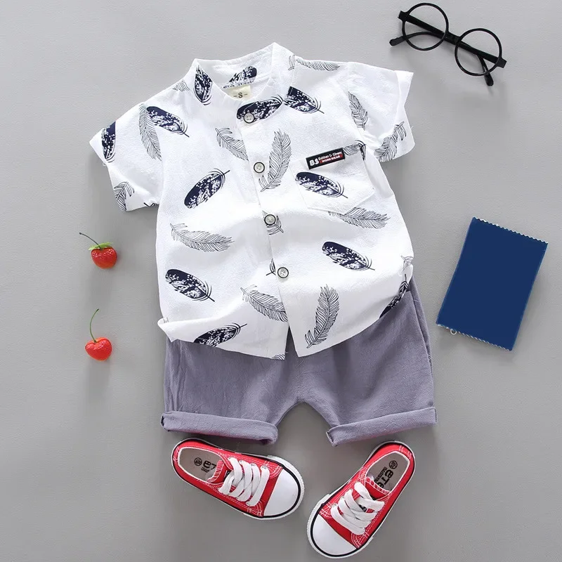 Summer new baby boy clothing sets children\'s clothing cotton print short sleeve shirt + shorts set Boys clothes