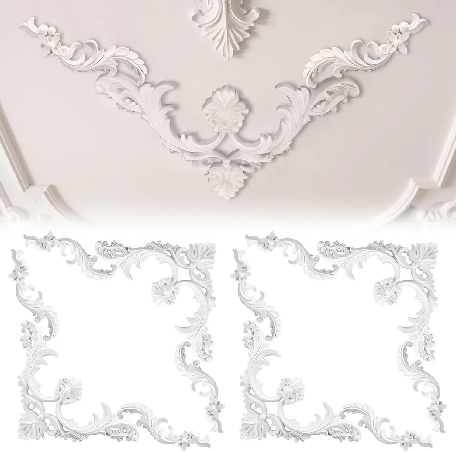 

Ceiling Molding Kit Corners Murals Trim French Style Roof Molding Medallion Ceiling Decorative Panels with Floral Pattern