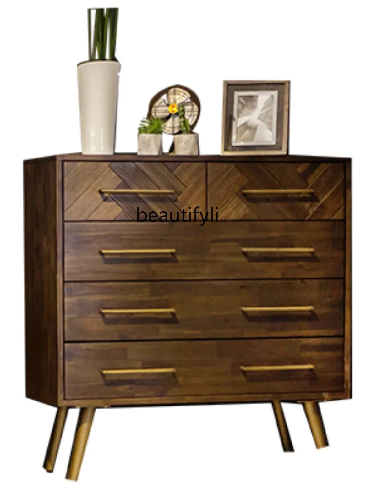 Light Luxury Solid Wood Chest of Drawers Hallway Sideboard Cabinet Bookcase Nordic Modern Bedroom Living Room with Drawe