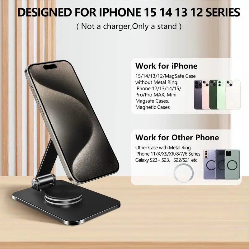 Magnetic Phone Holder Stand Desktop Cell Phone Stand Smartphone Support 360-Degree Rotation Carbon Steel Tablet Bracket For