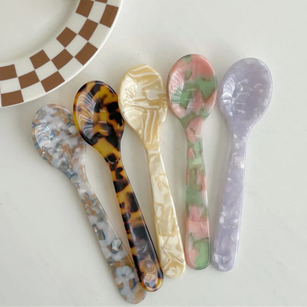 11CM Colorful Acrylic Ice Spoon Cream Coffee Caviar Spoon Stirring Spoons Dessert Spoon Teaspoon Crafts Kitchen Tool Tableware