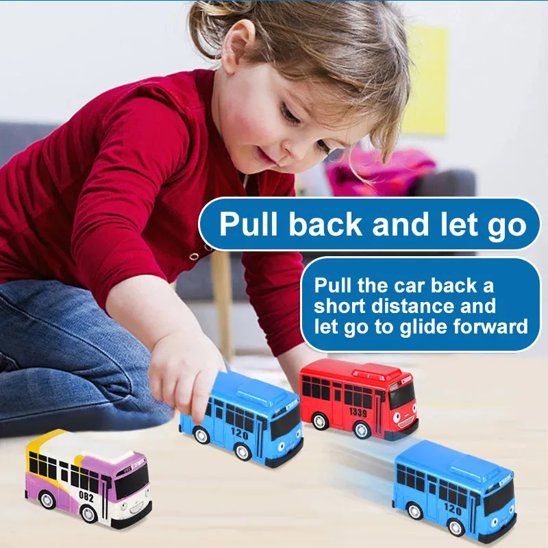 4 Uds Mini coche extraíble modelo autobús vehículos educativos para niños regalos juguetes de dibujos animados para niños lindos juguetes de autobús