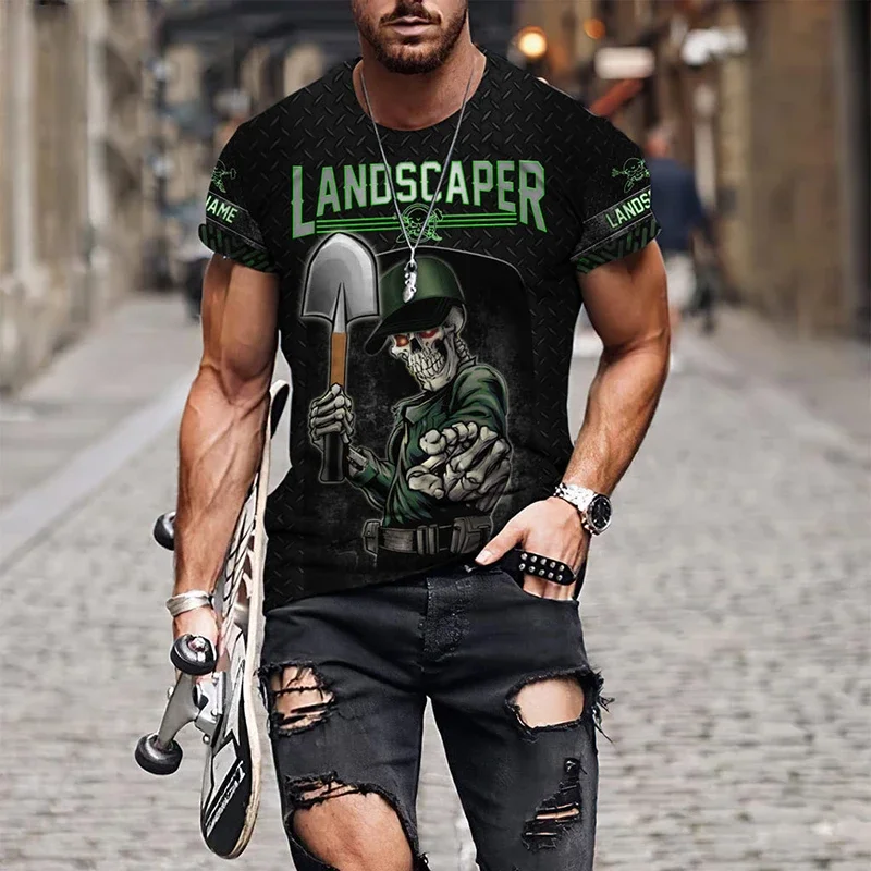 3D Printed Gardener Uniform Summer Men's T-shirt Oversized O-neck Outdoor Quick-drying Short-sleeved Fashion Personality Top