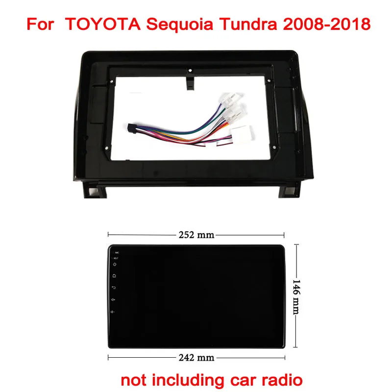 10.1inch 2din Car Radio Plastic Fascia Panel Frame for  TOYOTA Sequoia Tundra 2008-2013  car panel Dash Mount Kit with cable