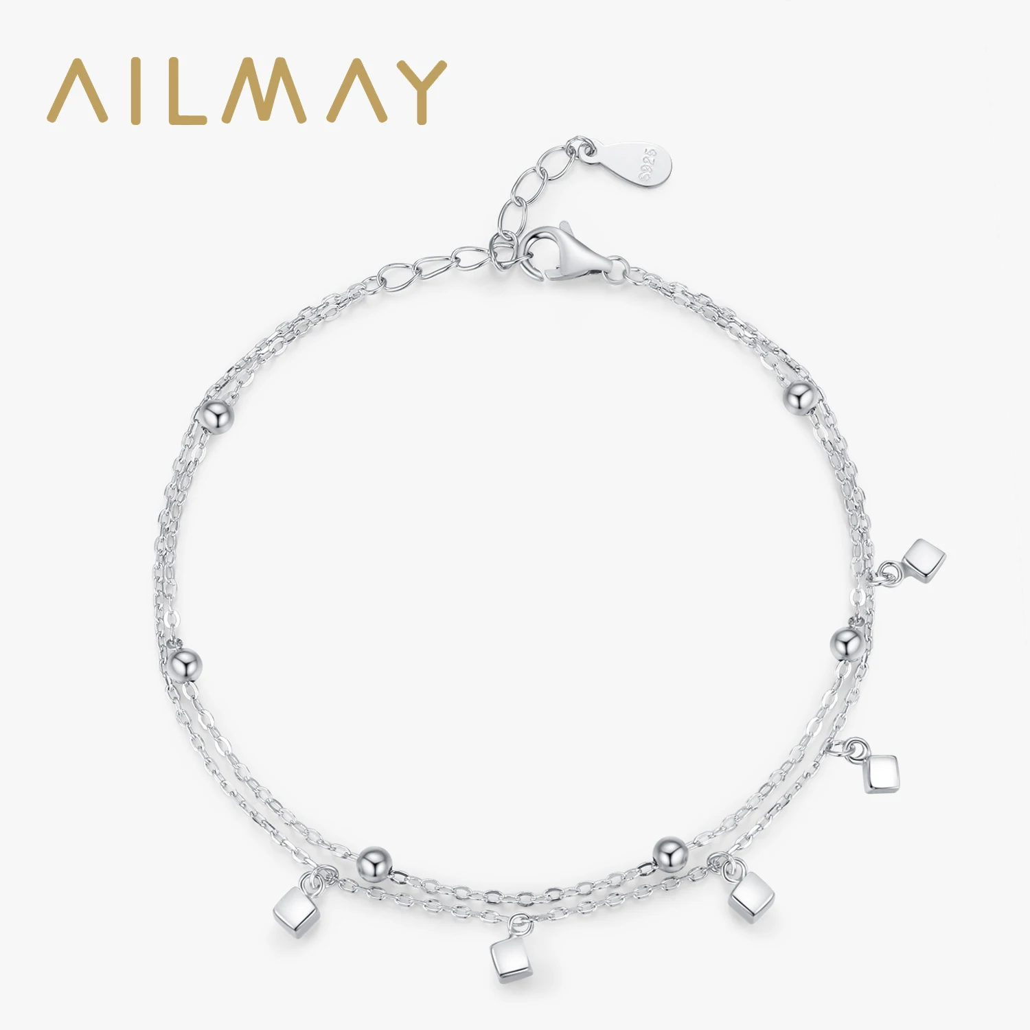 

Ailmay 100% 925 Sterling Silver Fashion Simple Sterling Silver Block Line Chain Women's Bracelet Classic Charm Wedding Jewelry