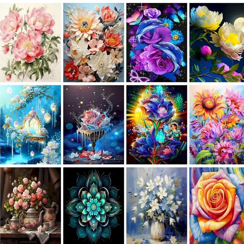 

GATYZTORY Diamond Painting Kit For Adults Diy Gift Flowers Cross Stitch Kits Full Round Picture Rhinestones Embroidery Home Deco