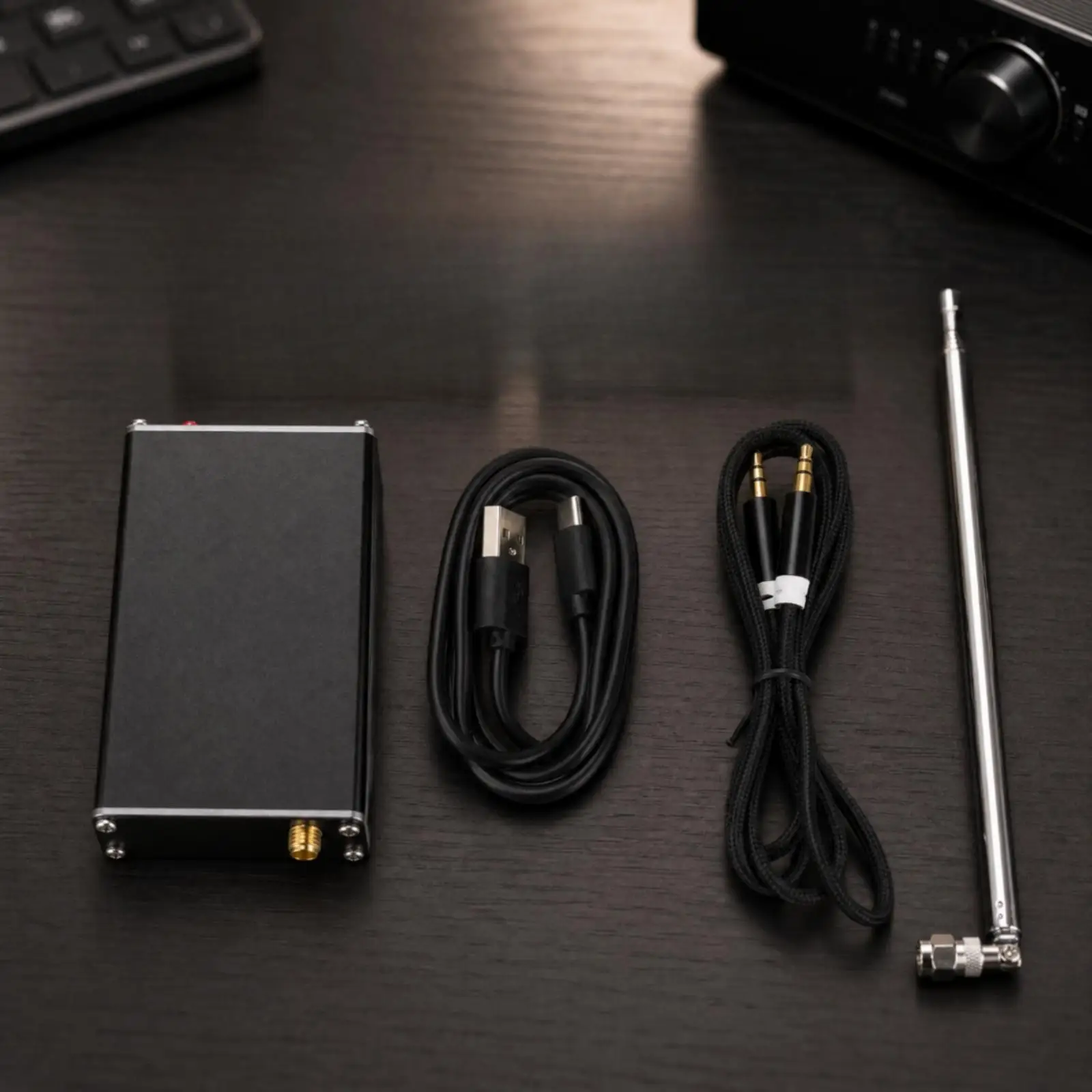 Stereo FM Transmitter USB Powered for Small Gathering Audio Feed 76-108mhz Band 0.1mhz Step Tuning Display Panel Black