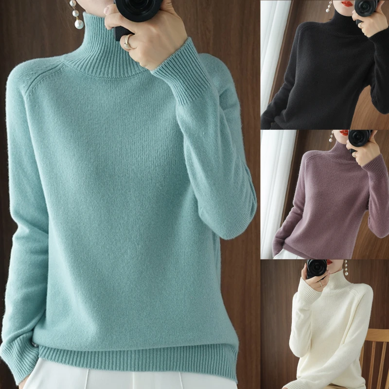 Women Turtleneck Cashmere Sweater Autumn Winter Solid Color Knitted Jumper Female Casual Basic Bottoming Pullover Sweaters 2024