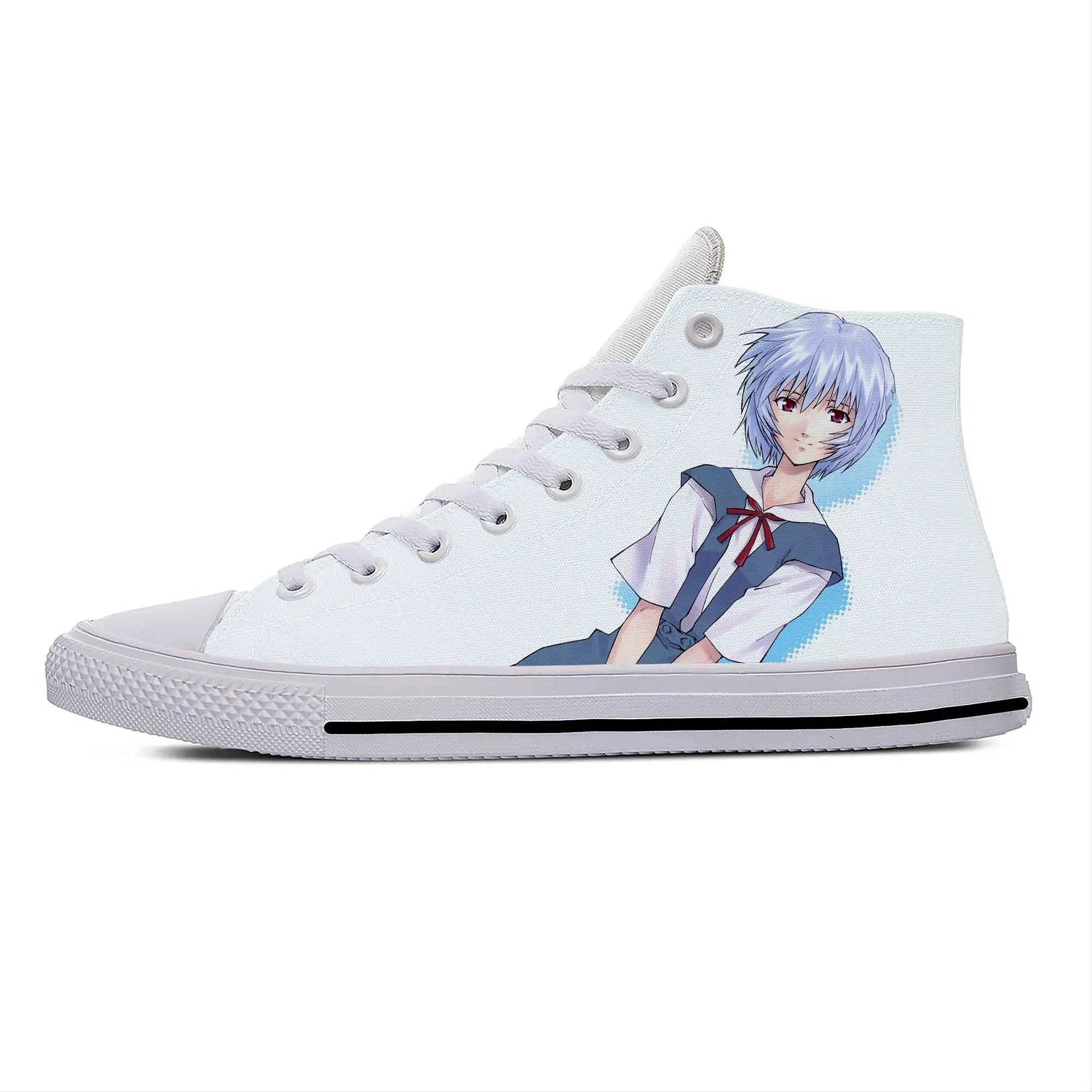 Sepatu kain kasual mode Anime Jepang Manga Ayanami Rei sepatu atasan tinggi ringan bersirkulasi motif 3D Sneakers Pria Wanita