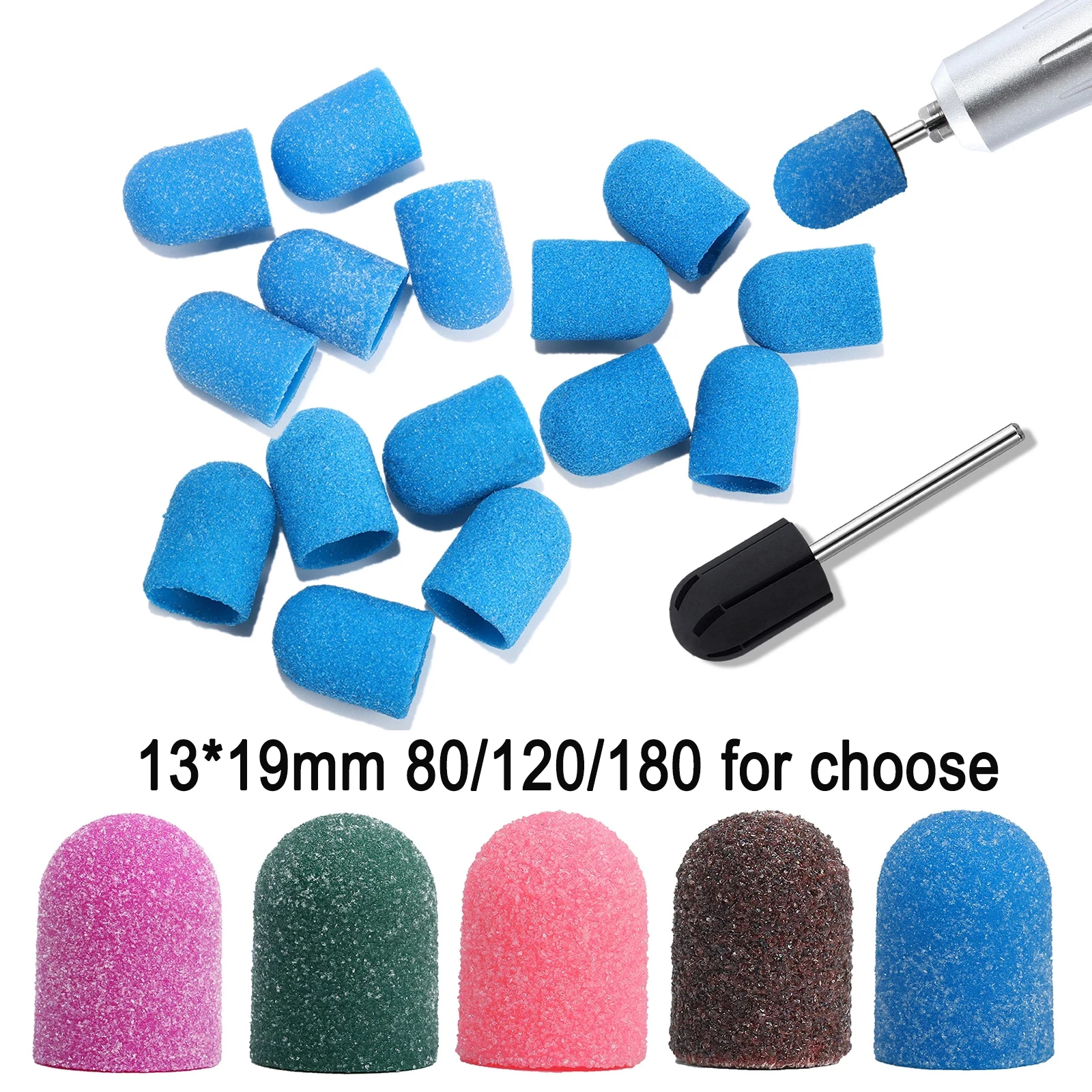 5/10/20pcs Nail Sanding Caps Bands With Rubber Drill Bits Mill Grinding Sand Cap Pedicure Files for Electric Manicure Nail Tools