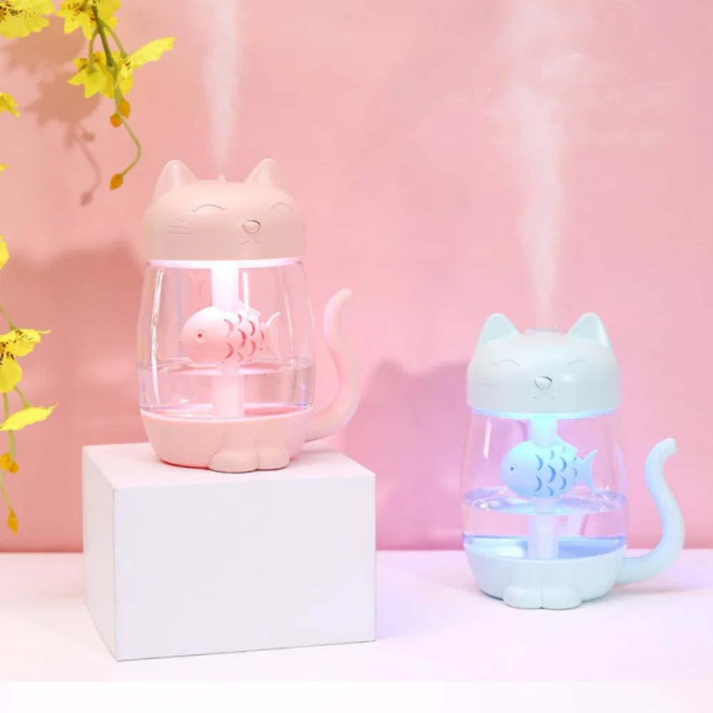 350Ml Kat Luchtbevochtiger Met Kleur Led Licht Ultrasone 3 In 1 Schattige Kat Eet Vis Humidificador Usb Aroma diffuser Fogger