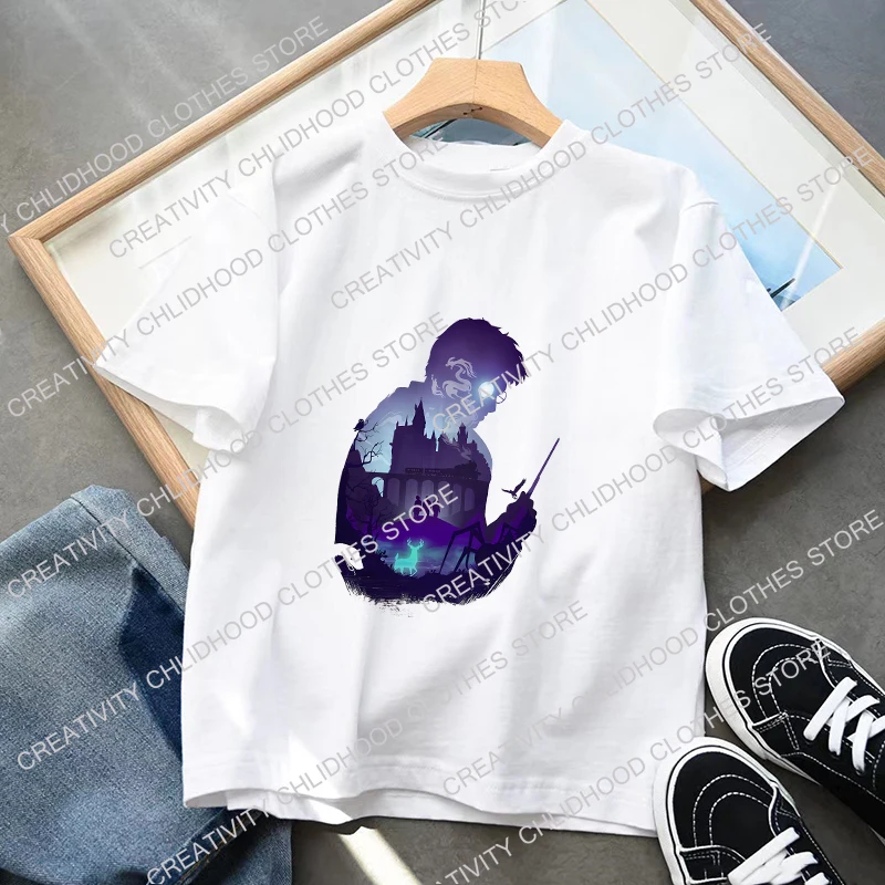 Children T-Shirt Cartoons Magic School Kid Tee Shirts Anime Kawaii Tops Casual Clothes Boy for Girl Short Sleeved