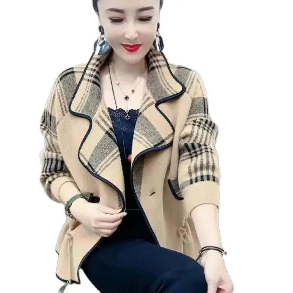 

Fashion Imitation Double-Sided Woolen Jacket 2023 New Autumn Winter Jacket Middle-Aged Elderly Women's Suit Collar Woolen Coat