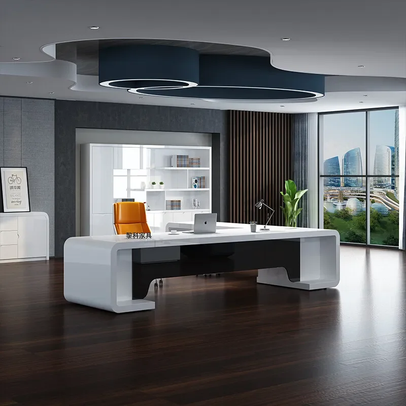 Modern Executive Desk Large Office Table Simple Painted Manager Workstation Computer Desk with Chair Set for Home Office