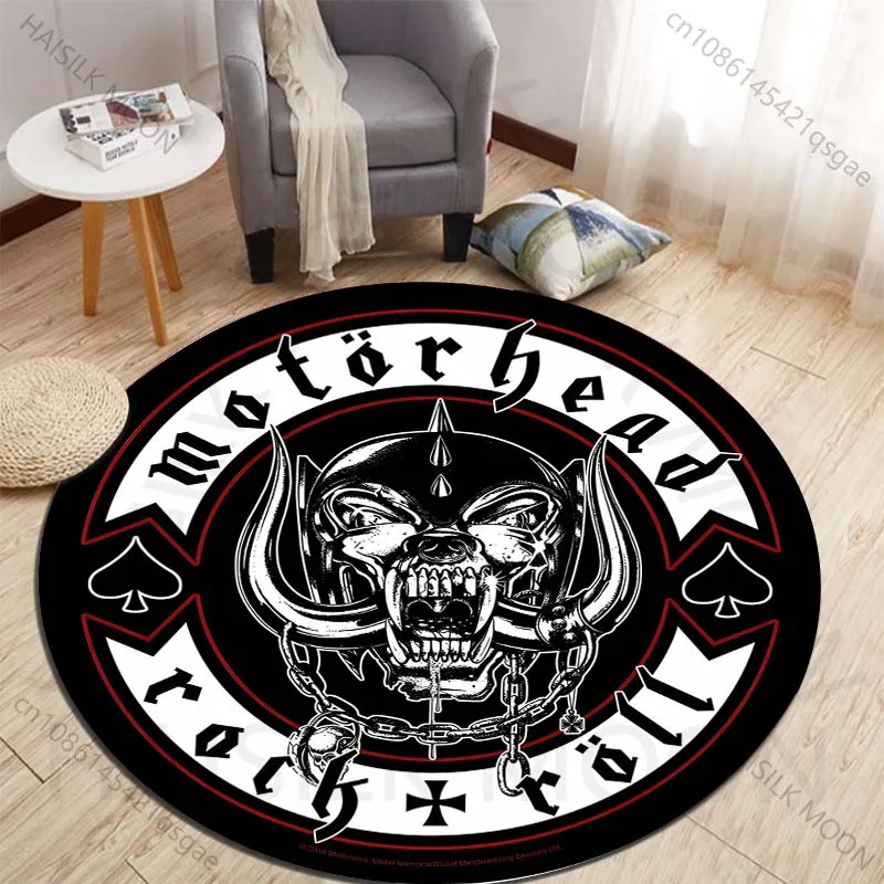 Bold skull-themed metal logo design Printed round carpet living room sofa table carpet large pet mat soft round carpet