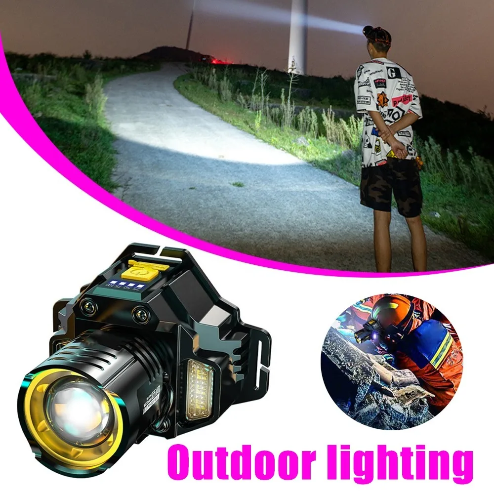 1 Pcs Outdoor Camping Head Lamp Zoomable USB Rechargeable Headlight 5 Lighting Modes Camping Flashlight For Repairing Running