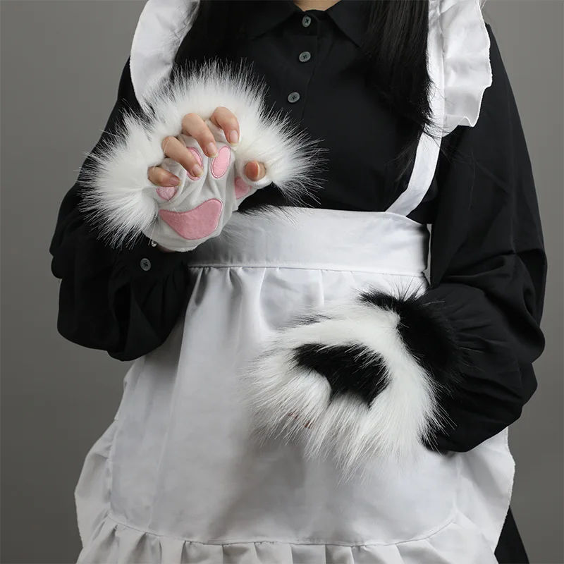 Gants Kawaii en Forme de Patte de Chat pour Fille, Accessoire de Cosplay en Peluche, Griffe de Vache, ixd'Halloween