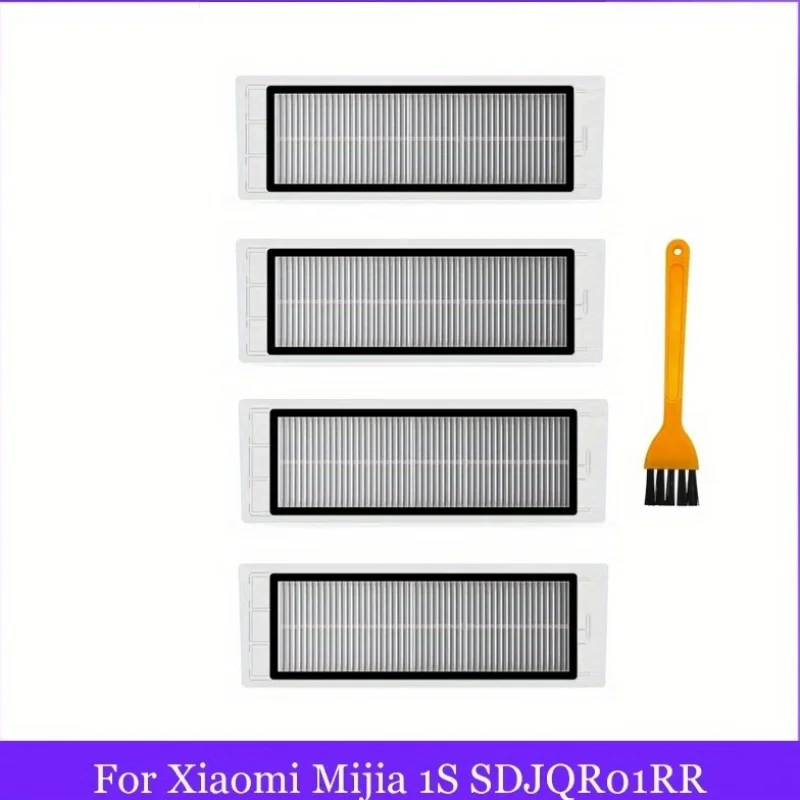 4‑Pack Washable HEPA Filters+1 Cleaning Brush for Roborock 1S/S5/S6 Series E25 E35 E45 C10 Robot Vacuum