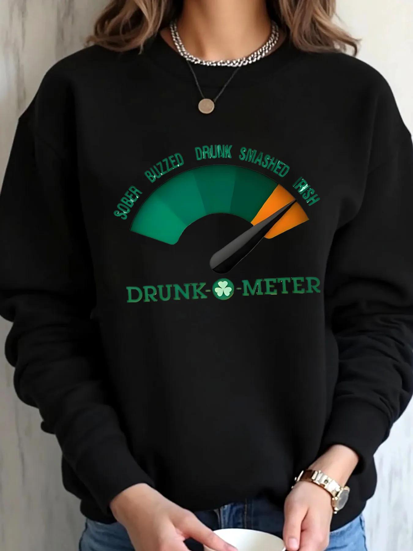 Dames oversized sweatshirt St Patrick's Day Dronken Meter Gauge Design Outdoor Wear