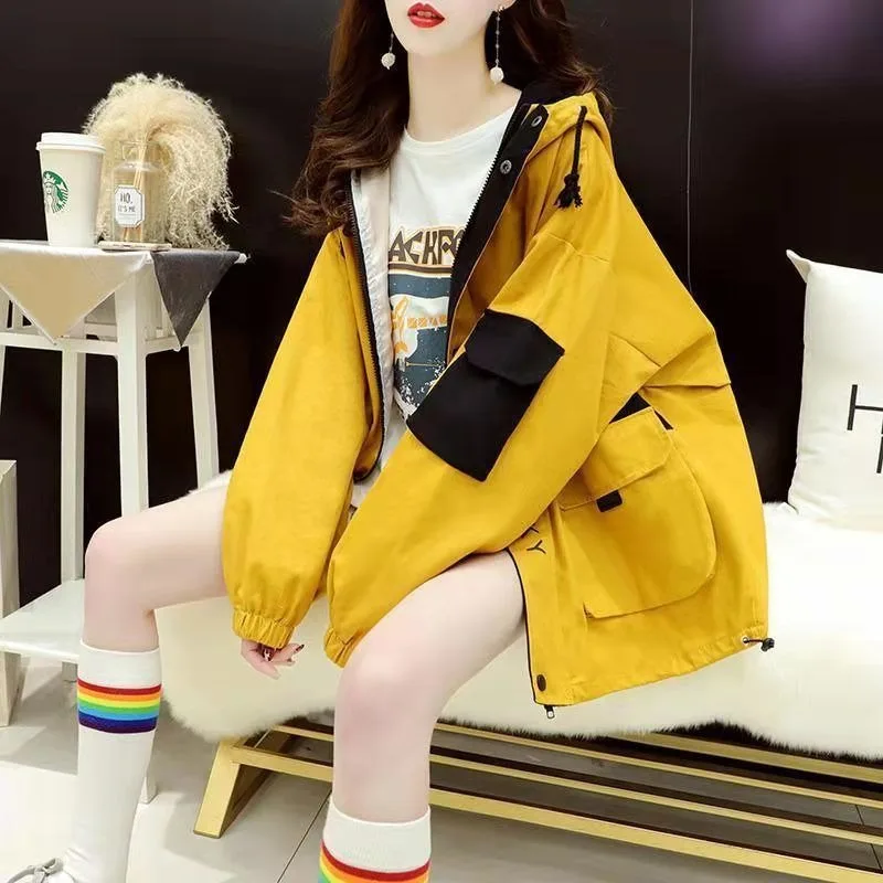 

Fashion Work Jacket Harajuku Streetwear Kpop Hoodie Women Anime Tops Vintage Ulzzang Autumn Boyfriend Patchwork Jacket Femme