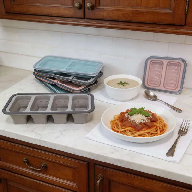 Moldes grandes de silicona para cubos de hielo con tapa, bandeja para sopa, salsa, sobras, preparación de comidas caseras, recipientes de almacenamiento para congelar