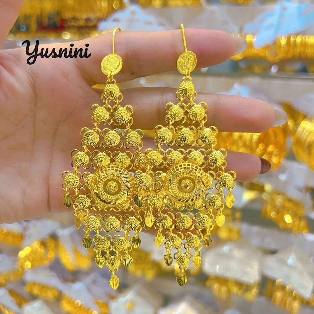 موضة الشرق الأوسط أفريقيا دبي 24K أقراط مخصصة مطلية بالذهب للأزواج مجوهرات حفلات الزفاف DD10756 #1