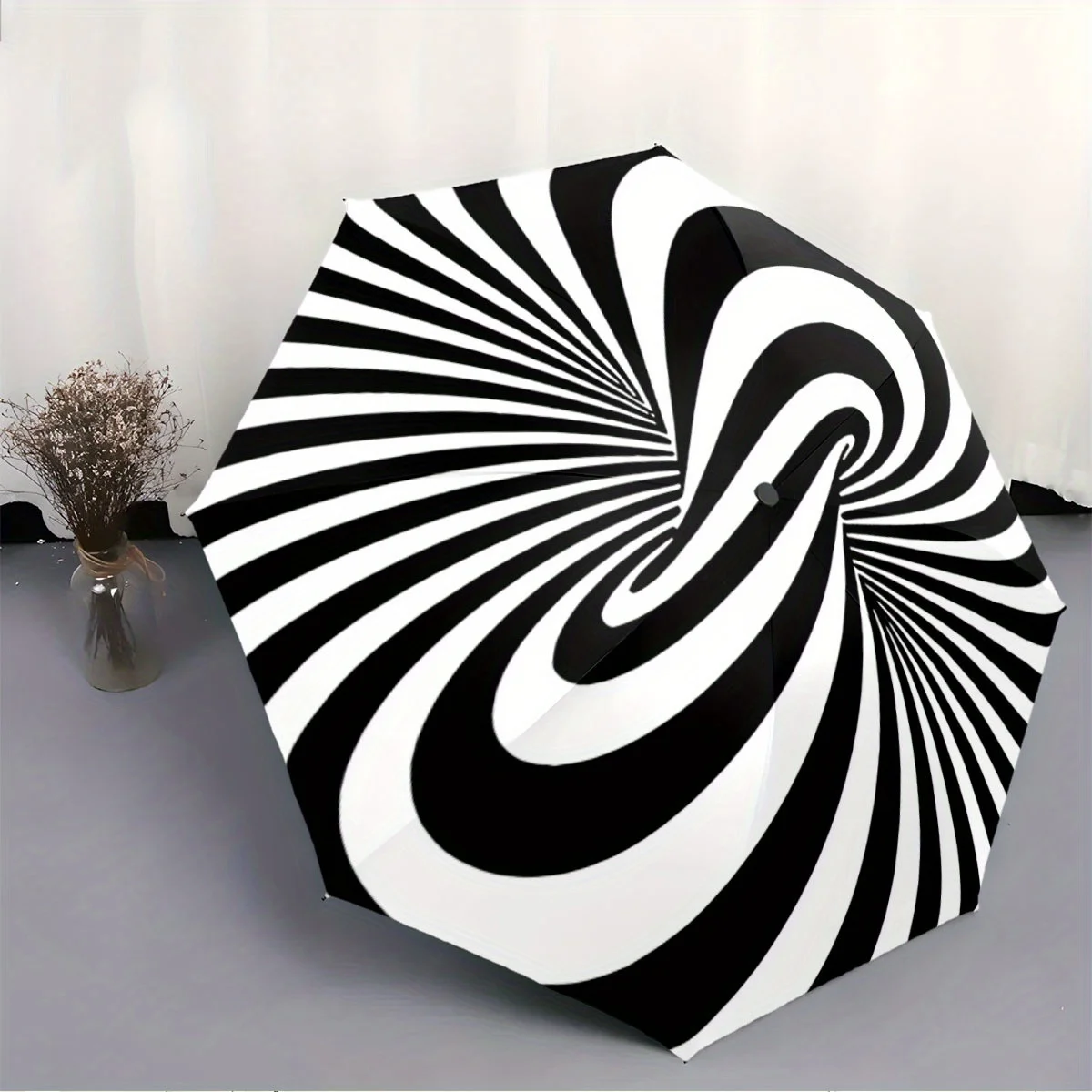 

Автоматический складной зонт с черно-белым оптическим иллюзорным рисунком. Портативный складной дизайн, повседневный аксессуар для активного отдыха, f