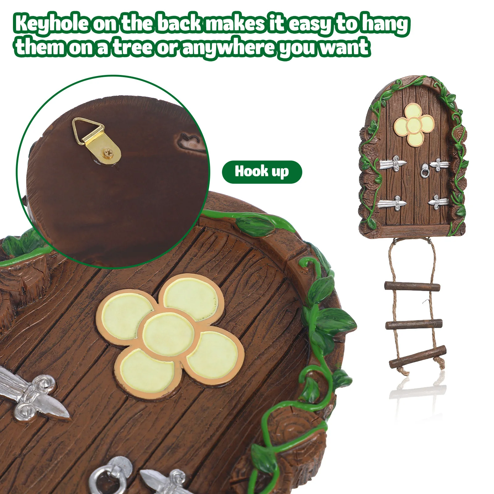 

1 комплект, миниатюрные садовые украшения из смолы для дверей и окон, реалистичный изысканный эффект ночного света, универсальное использование