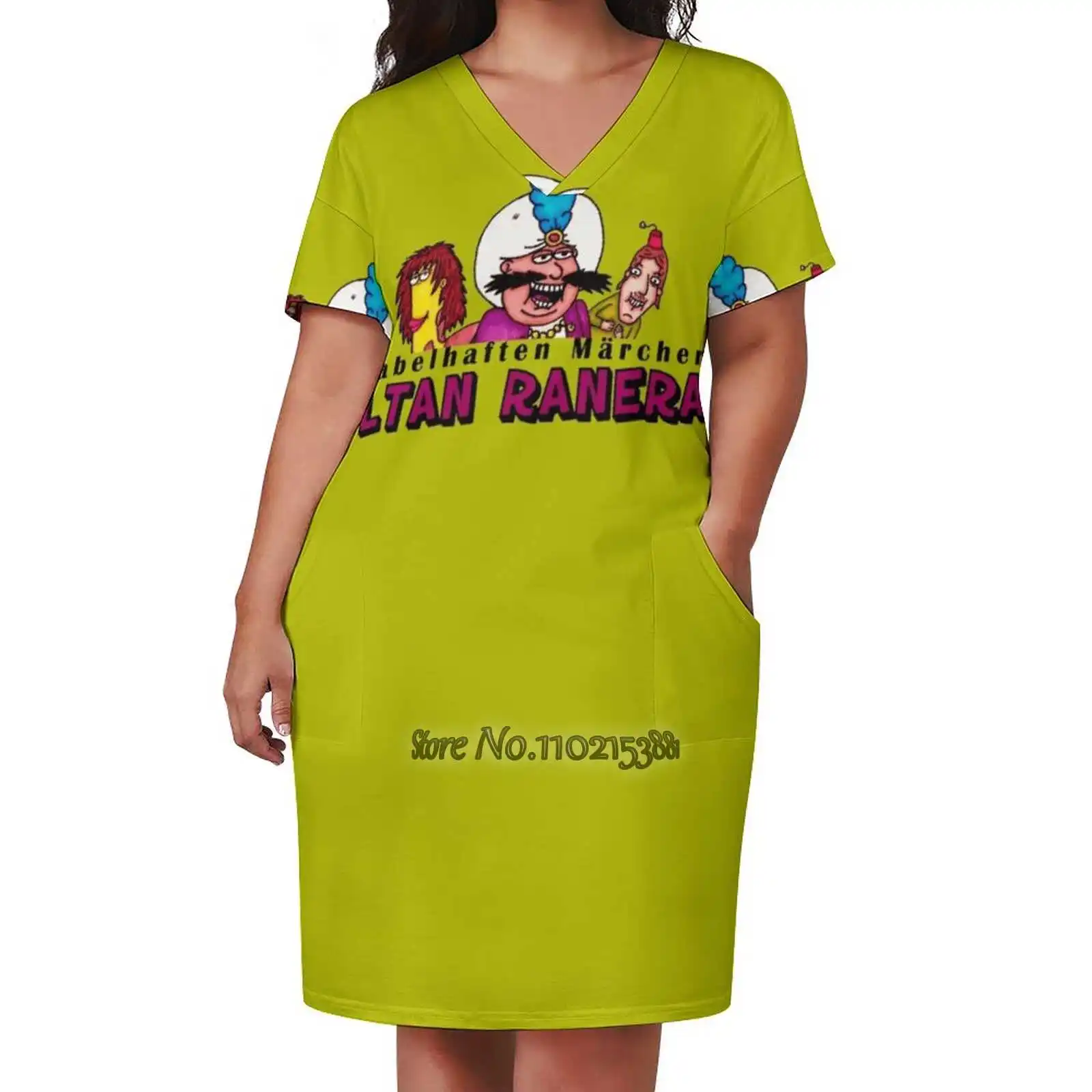 The Fabulous Fairy Tales Of Sultan Ranerane Sexy V-Neck Dress Fashion Casual Printed High Quality Short Sleeve Skirt 5Xl Sultan