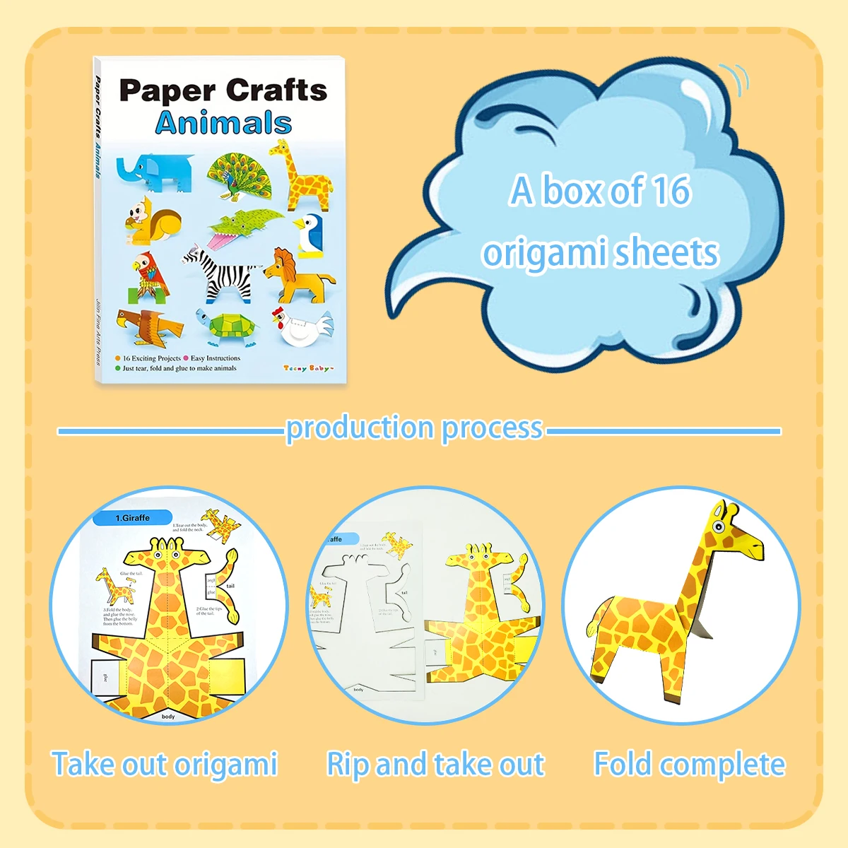 Animal Themed 3D Paper Craft Book With 16 Detachable Pre-cut Templates Easy Tear Fold Glue DIY Animal Origami Creativity Gift