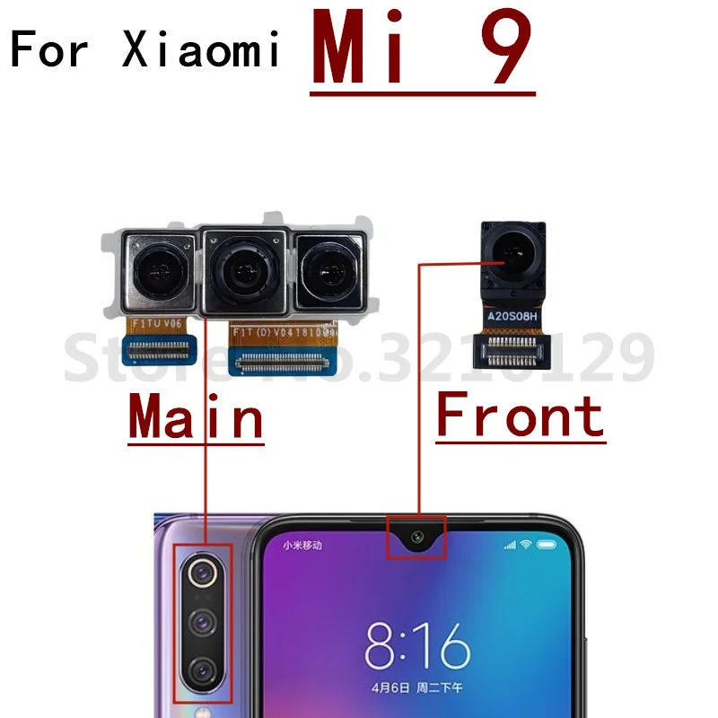 Original Rear Back Camera For Xiaomi Mi8 Mi9 Mi 8 9 Lite SE Front Facing Camera Module Backside View Replacement Spare Parts