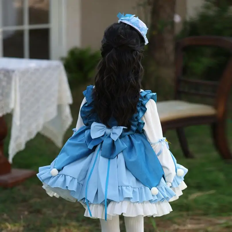 Autumn Winter New Spanish Lolita Princess Ball Gown Bow Cartoon Design Birthday Party Dresses For Girls Eid A3199