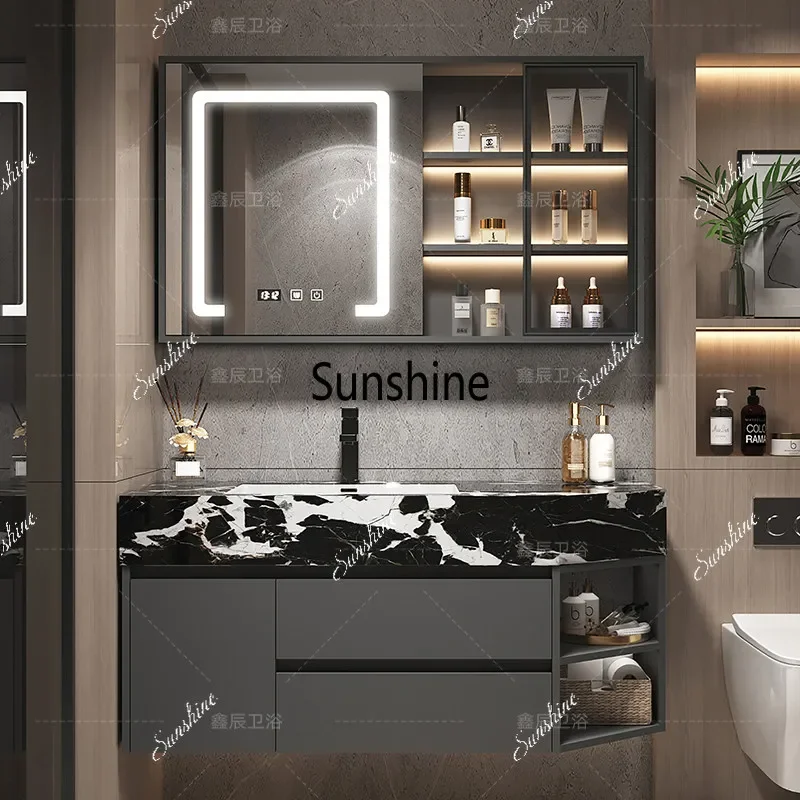YModern simple rock slab seamless basin special-shaped bathroom cabinet bathroom combination