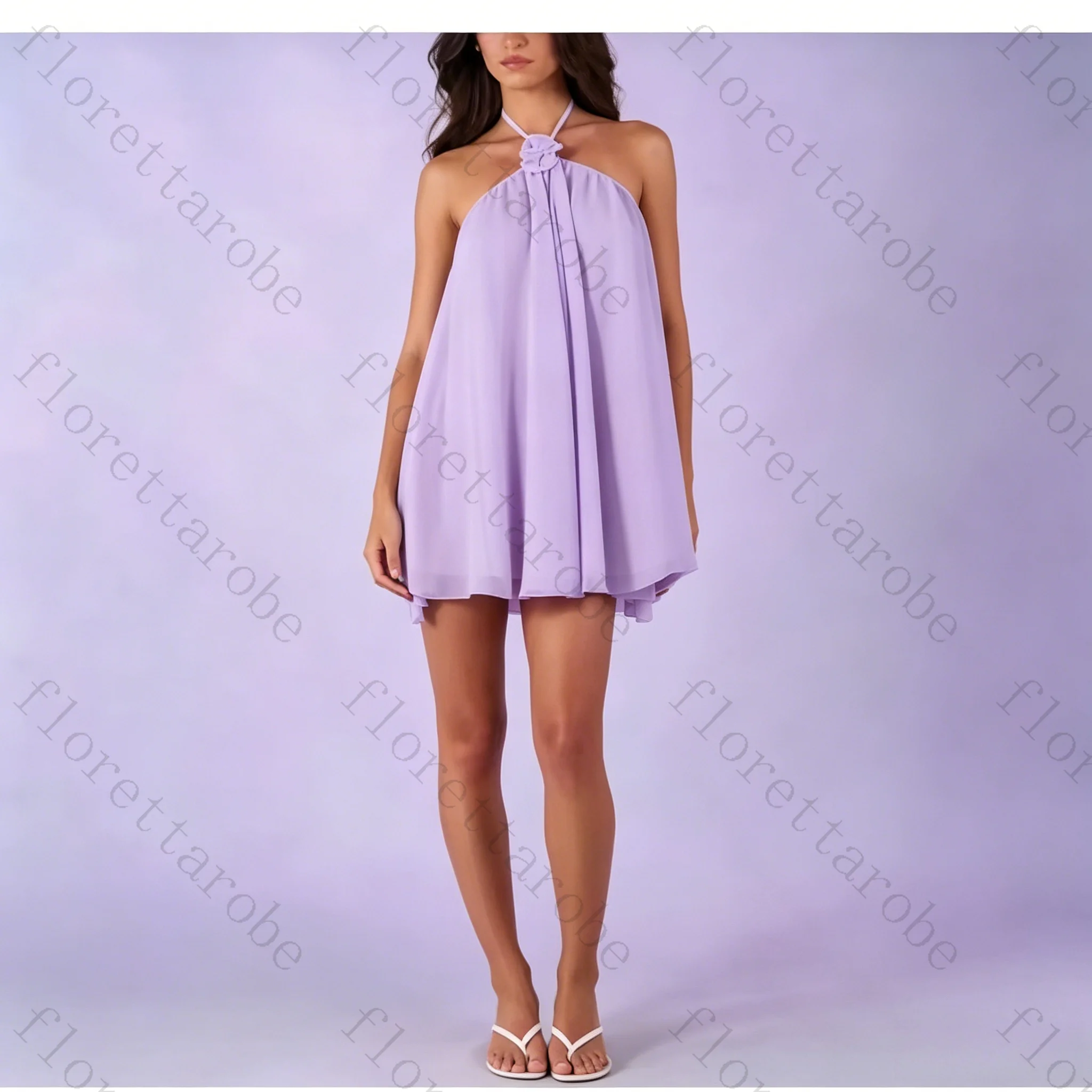 Customized Lavender Halter Mini Dress for Women Sexy Backless Loose Fit Short Dress Elegant Summer Beach Wedding Guest Dress