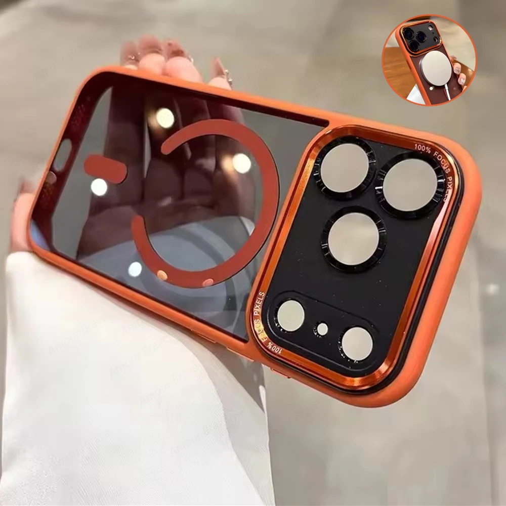 Coque de protection magnétique transparente en métal pour objectif Magsafe pour iPhone 17, 16, 15 Plus, 14 Pro Max et iPhone 17 Pro