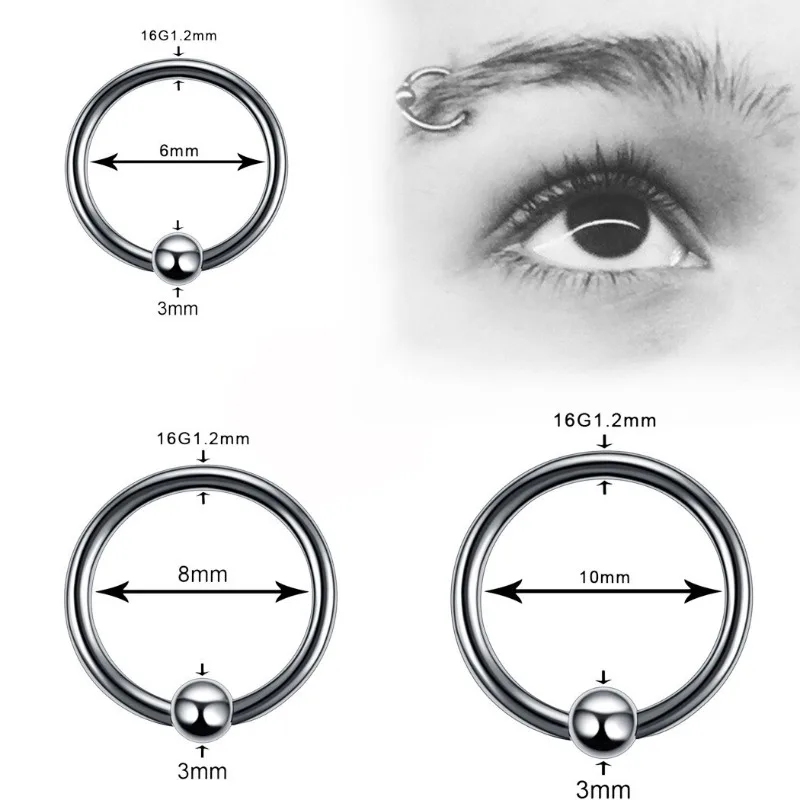12PCS 16G Stainless Steel Captive Bead Nose Tragus Lip Nipple Belly Piercing Jewelry Rings Captive Bead Septum Piercing Jewelry