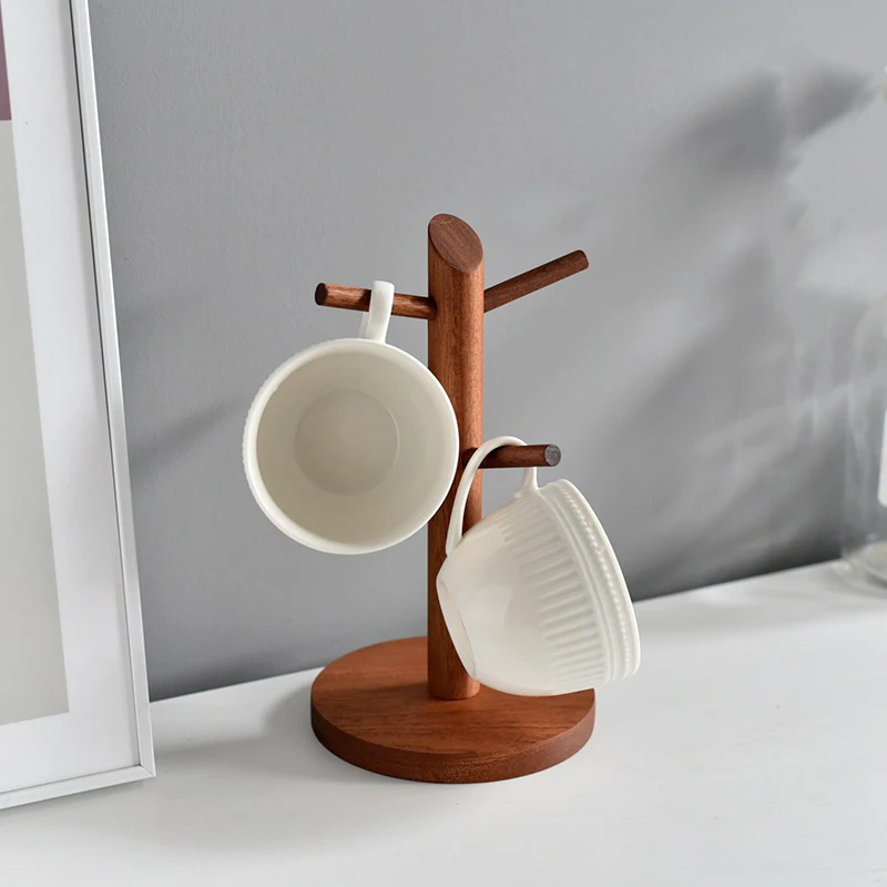 HeMu Tree-Shaped Wooden Cup Mug Holder,Multifunctional Jewelry Display Stand For Watch  Earring Home Tabletop Storage Organizer
