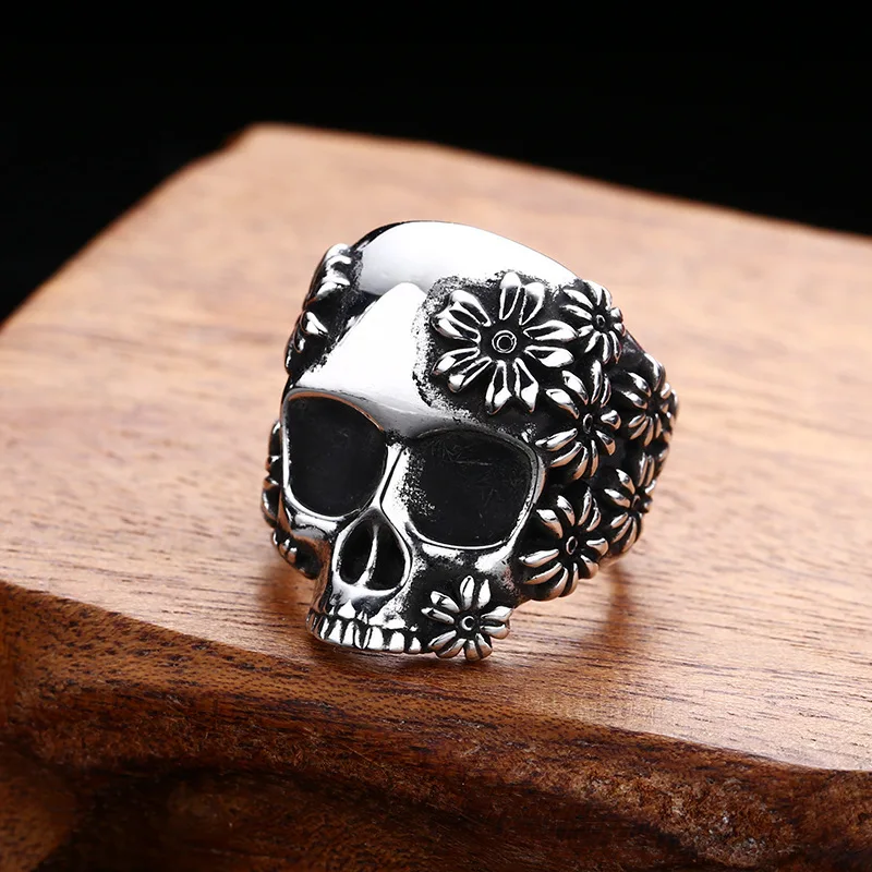 925 sterling silver skull ring men and women live ring punk pattern Thai silver vintage retro style personality ornament