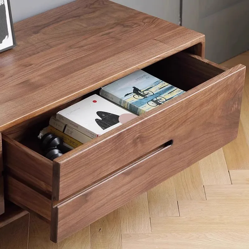 Black walnut video cabinet small apartment TV cabinet combination cherry wood solid wood TV cabinet