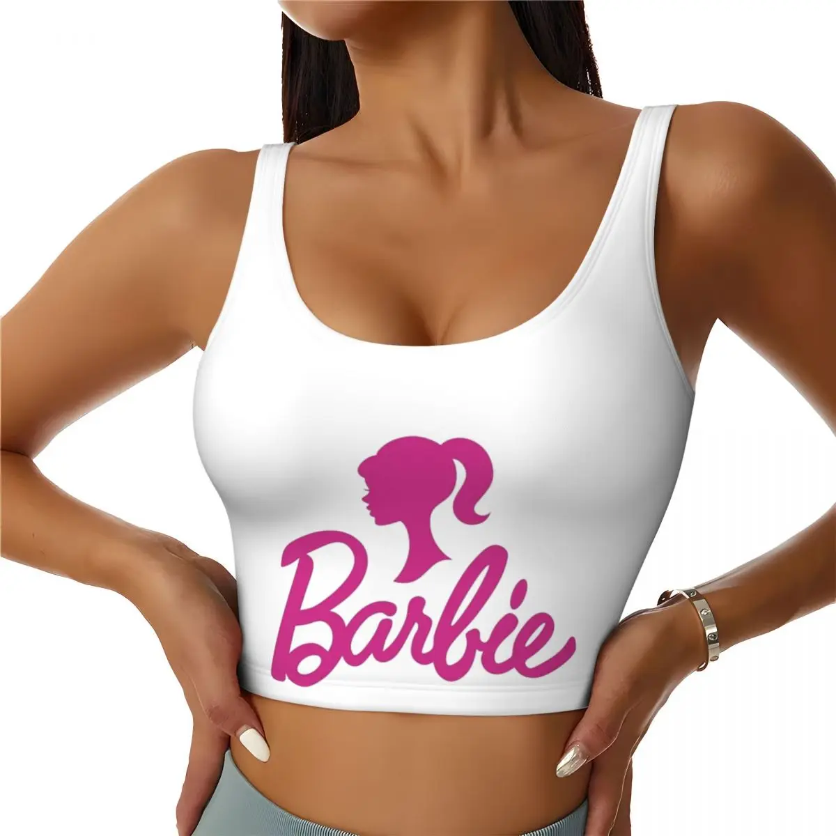 Pink Girl Barbi Yoga Suits Crop Tank Breathable Workout Shorts Bra Women's Barbie Push Up Vest