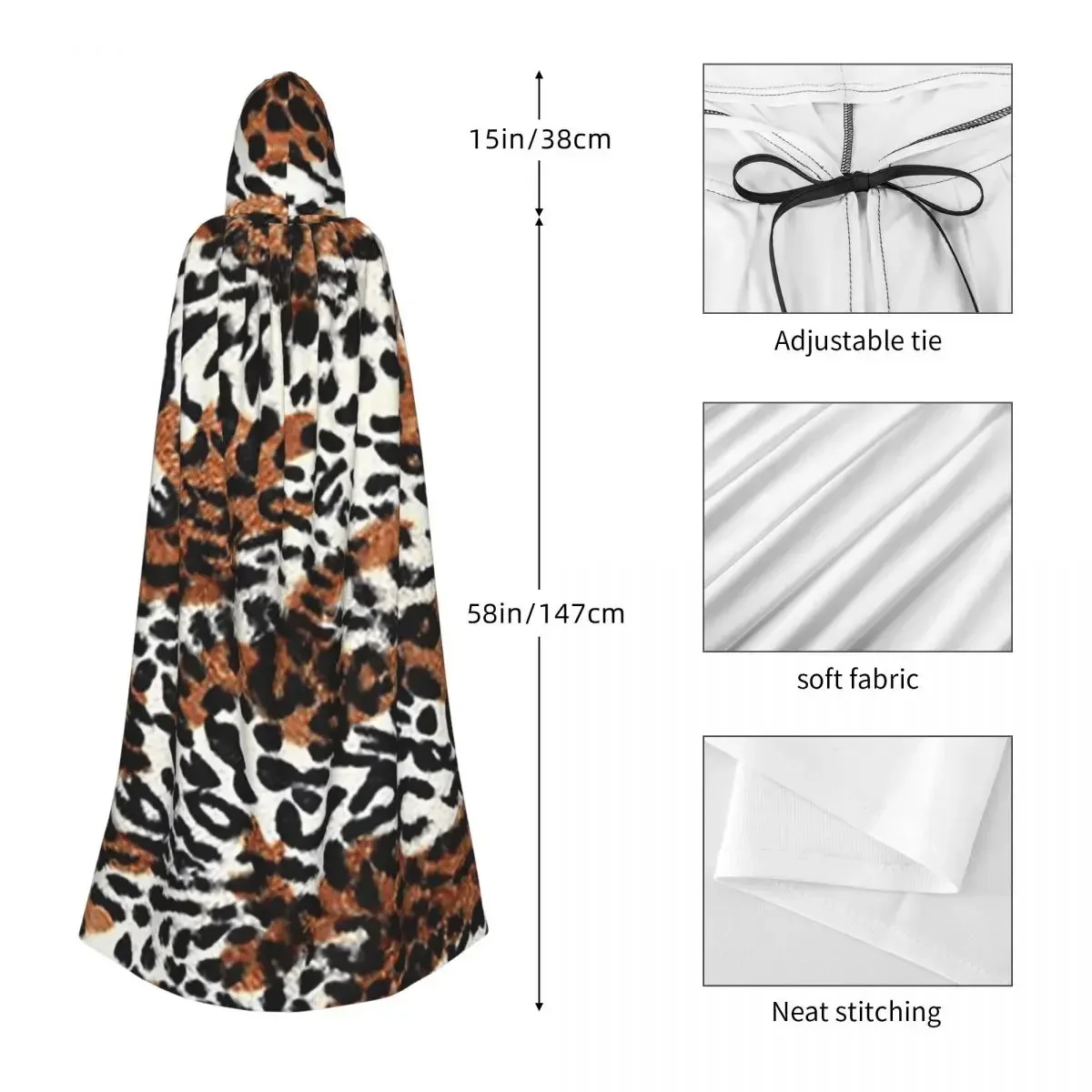 Custom Bengal Tiger Fur Wildlife Print Pattern Long Hooded Cloak Witch Medieval Costume Cosplay Cape HalloweenCoat Adult Unisex