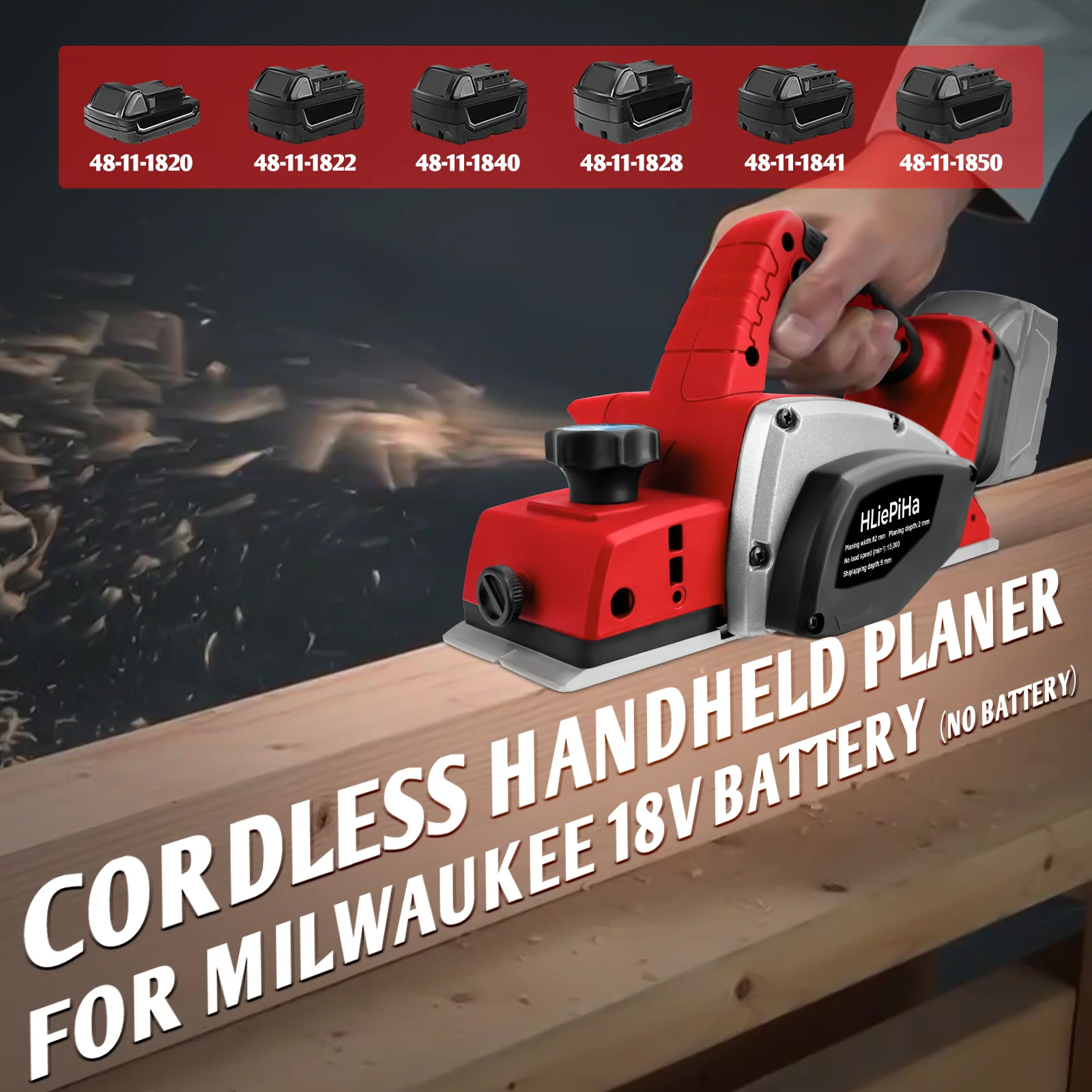 Cordless Brushless Electric Planer 3-1/4INCH 15000rpm 2mm For DIY Woodworking Furniture Renovation For Milwaukee 18V Battery Pin